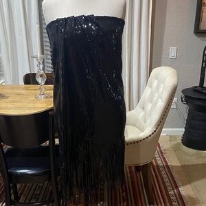 Black Sequin Fringe Strapless Dress or Skirt